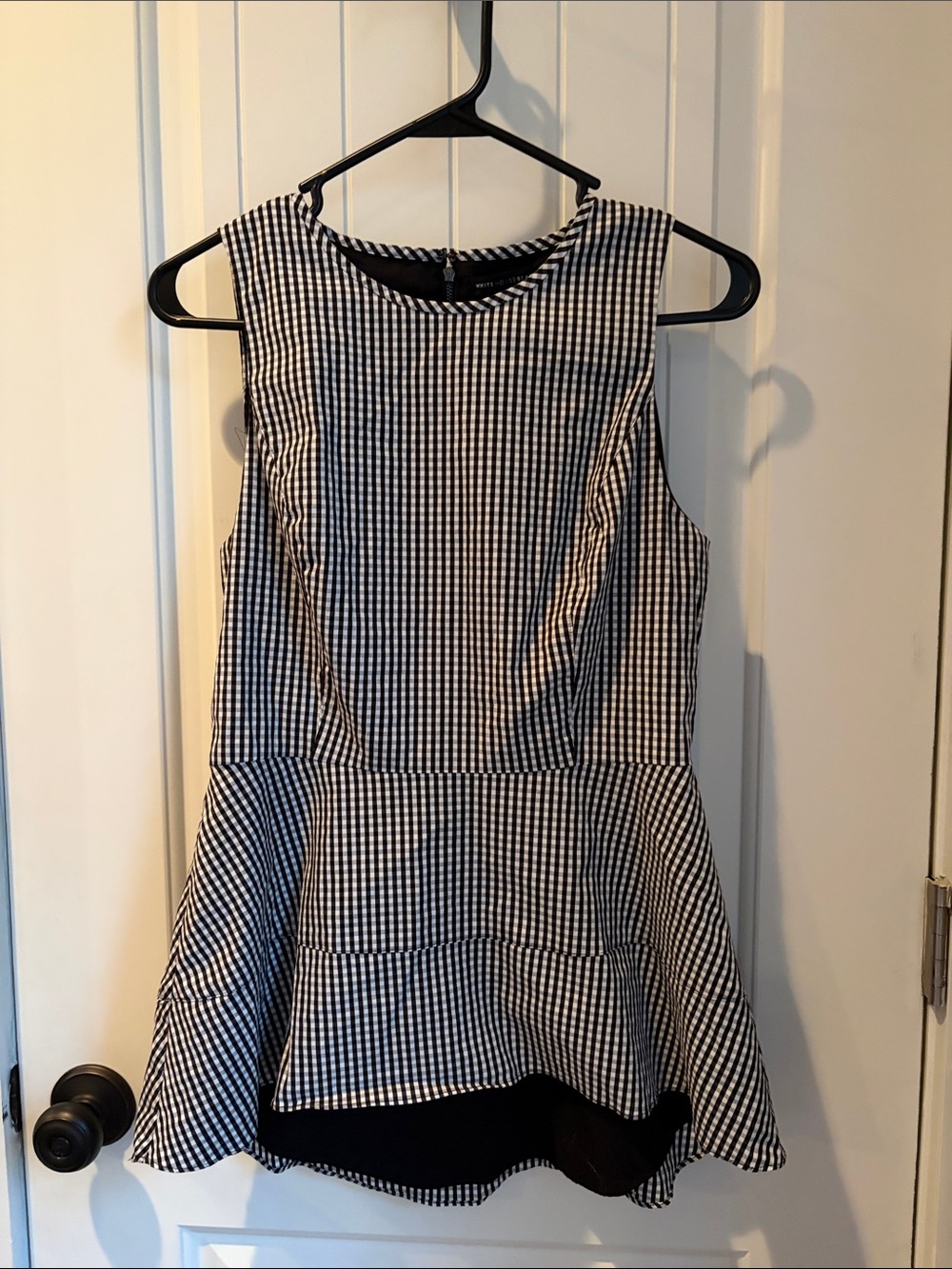 White House Black Market Black and White Gingham Peplum Tunic